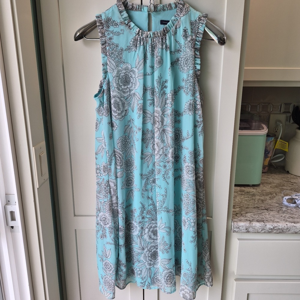 Tommy Hilfiger Aqua Floral Print Scope Neck Sleeveless Lined Mini Dress Sz 6